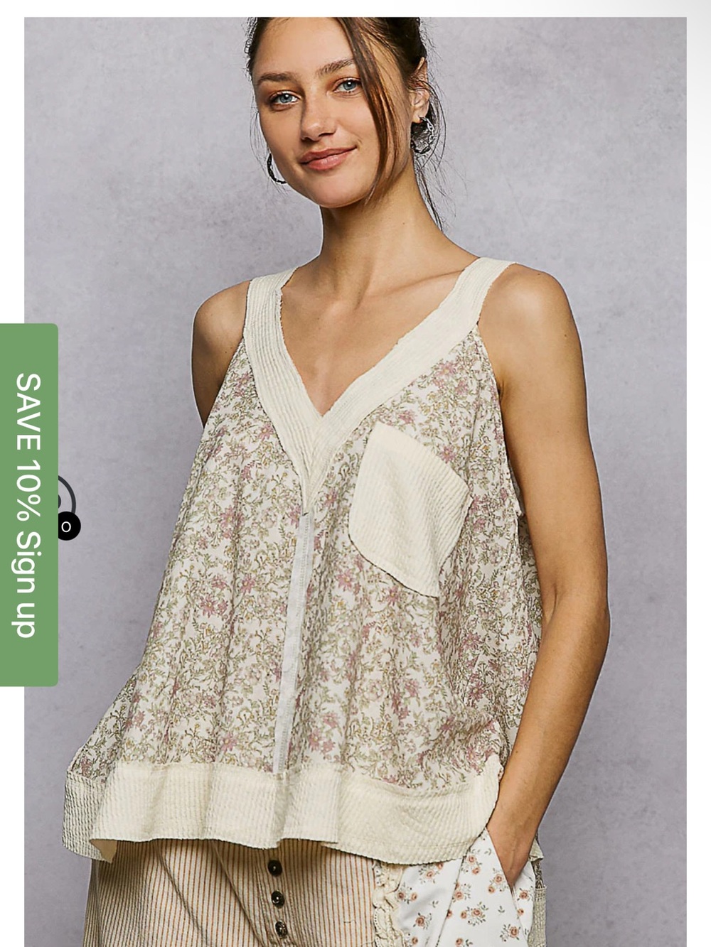 POL Floral Cream and Light Pink V-Neck Sleeveless Camisole